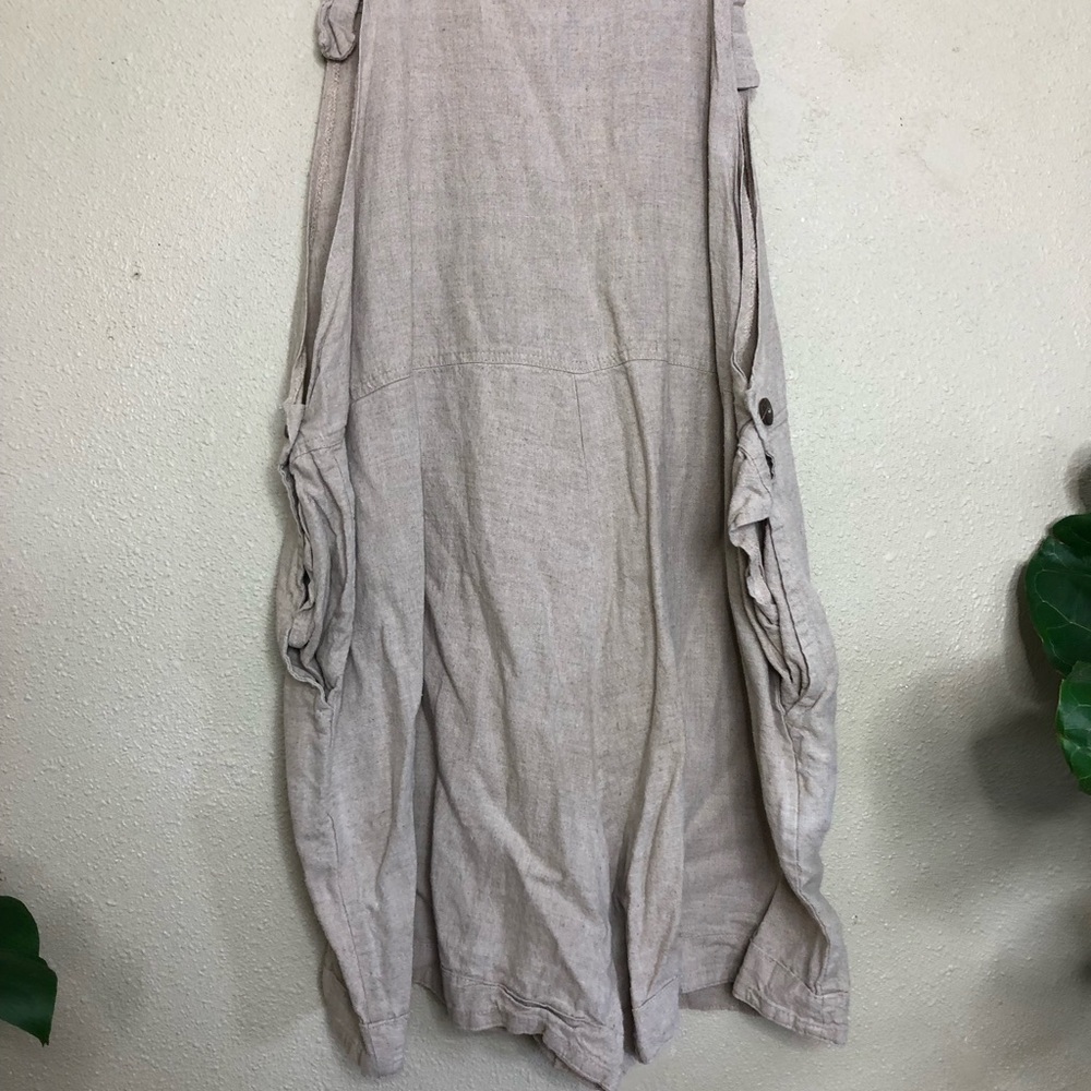 Vintage oatmeal linen shortalls large romper - Picture 4 of 4